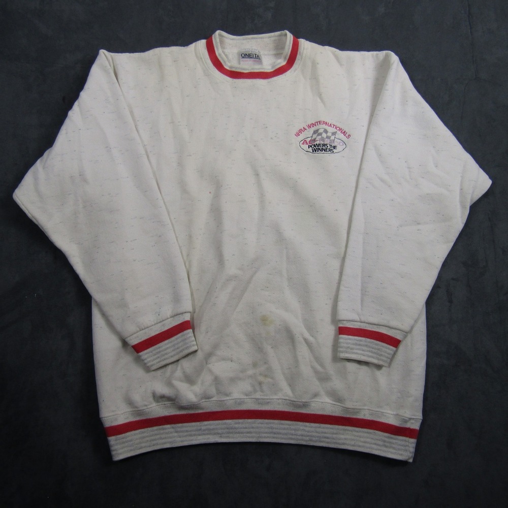 Oneita Sweatshirt Mens L White NHRA Winternationals AC-Delco Vintage 90s USA